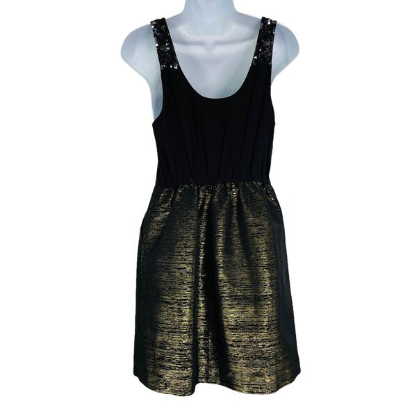 BROADWAY & BROOME Silk Black Gold Sparkle Sleeveless Fit & Flare Mini Dress 2 - Picture 9 of 12